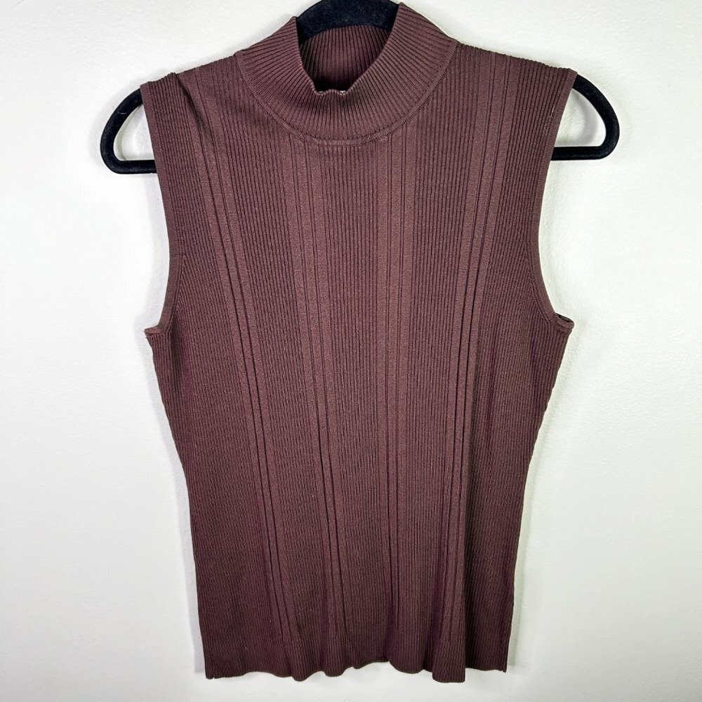 DressBarn high neck ribbed‎ sleeve brown Y2K blouse size XL
